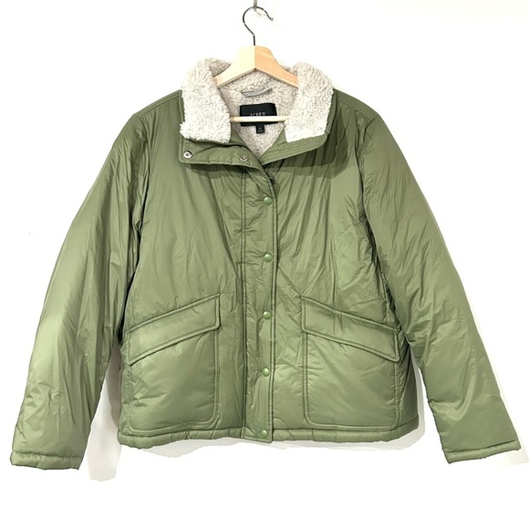 J.‎ Crew Sherpa-Lined Puffer Jacket With Primaloft Green XL - Picture 1 of 9